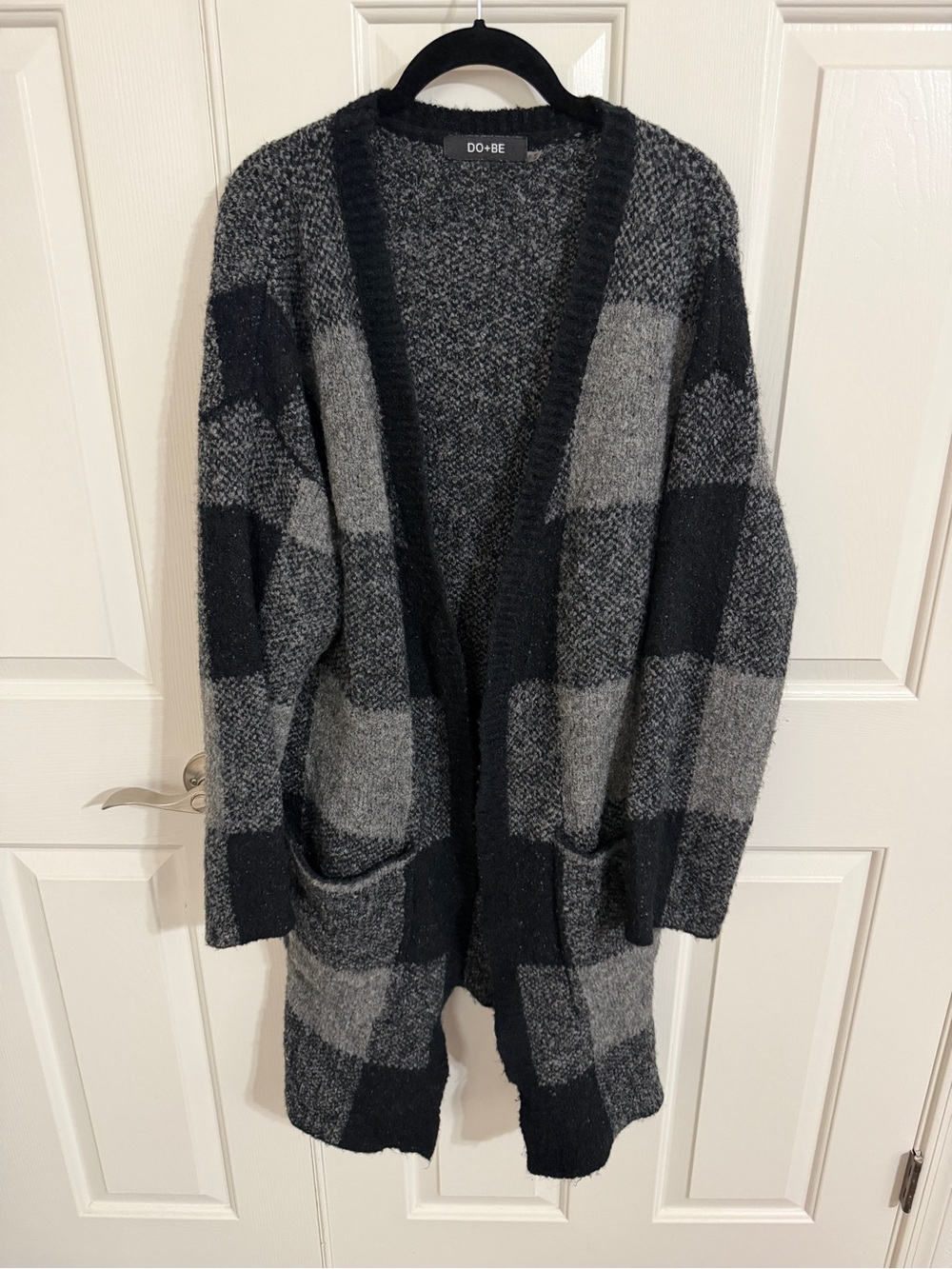 DO+BE S Black Gray Plaid Wool Blend Chunky Longline Coatigan Cardigan